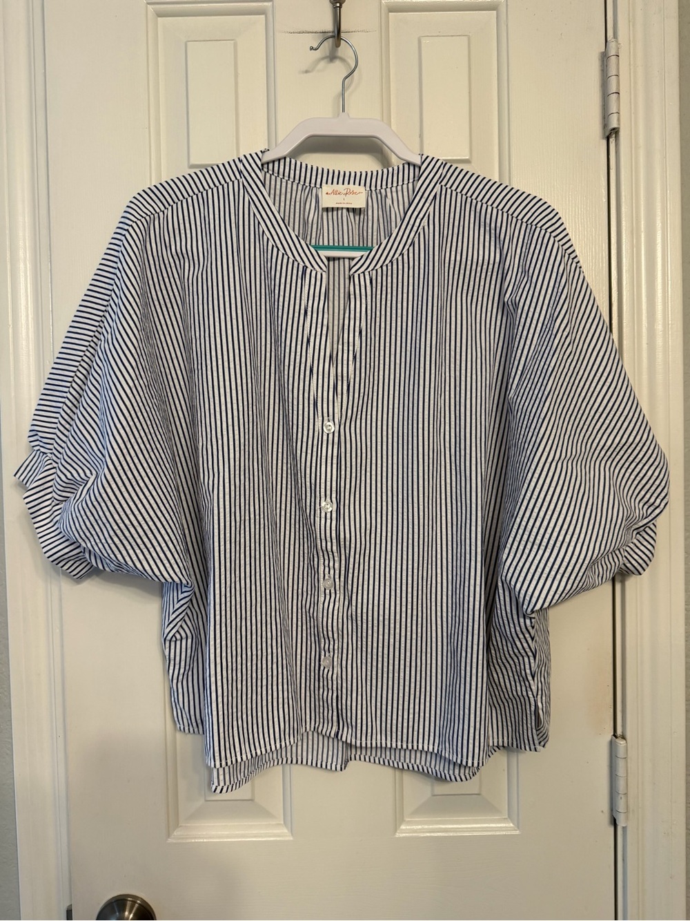 Casual Blue & White Striped Button-Down Shirt